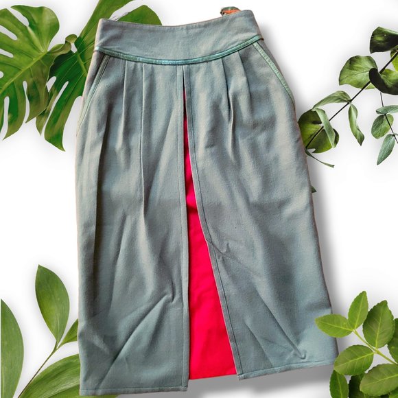 Elge4 Dresses & Skirts - Vintage French Wool Skirt Olive Red Pencil, sz 2